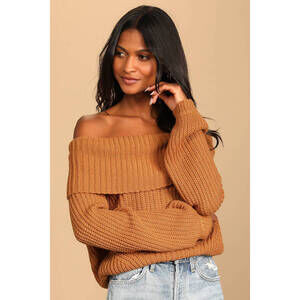 Lulus Carmichael Light Brown Off-the-shoulder Knit Sweater - Size M